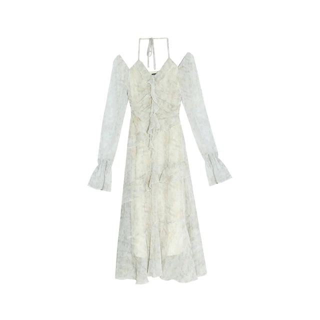 Y2K Ruffles Irregular Short Dress Women Summer New Tie Dye Flare Sleeves Spring Elegant Party Dress Prom Robe Halter Vestidos