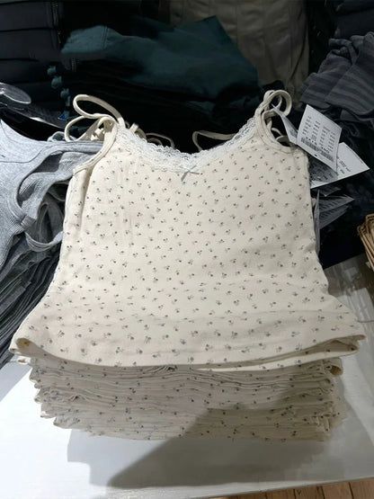 Y2K Sweet Girl - Top sin mangas de encaje de algodón tejido 2025, nueva moda de verano para mujer, camiseta ajustada, tops casuales elegantes y sexys para mujer