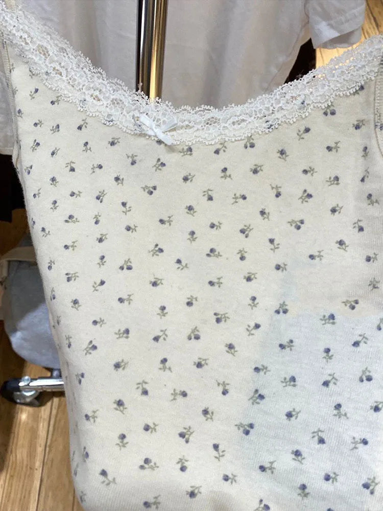 Y2K Sweet Girl - Top sin mangas de encaje de algodón tejido 2025, nueva moda de verano para mujer, camiseta ajustada, tops casuales elegantes y sexys para mujer