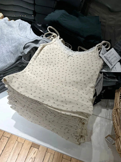 Y2K Sweet Girl - Top sin mangas de encaje de algodón tejido 2025, nueva moda de verano para mujer, camiseta ajustada, tops casuales elegantes y sexys para mujer