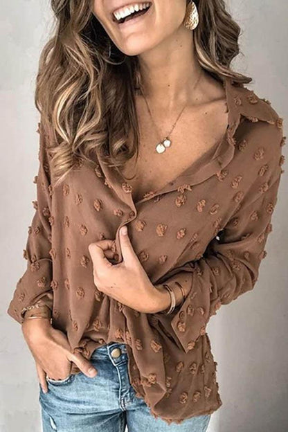 Turndown Collar Patchwork Solid Blouse
