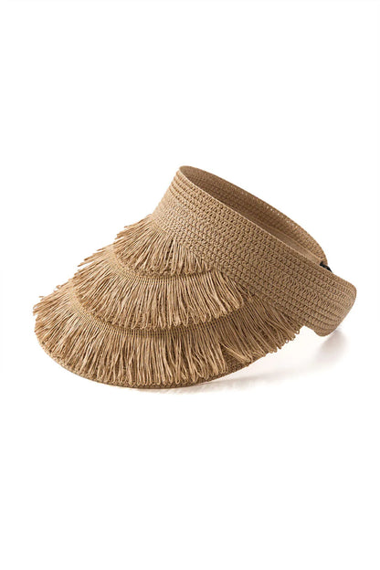 Zoe Fringe Brim Straw Visor Hat
