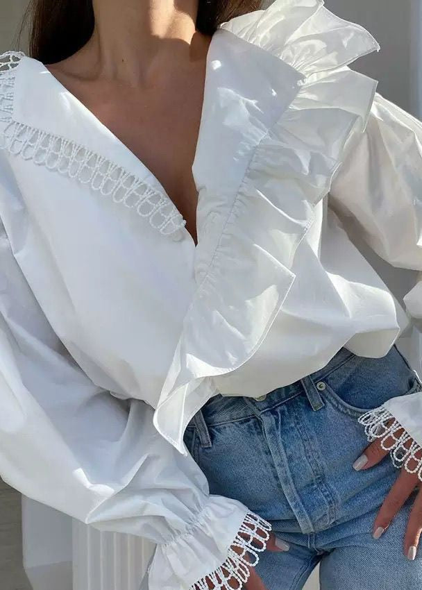 Aurora – Ruffle Trim Long Sleeve Blouse