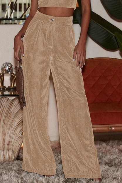 Pantalones anchos drapeados de terciopelo dorado, pantalones casuales holgados