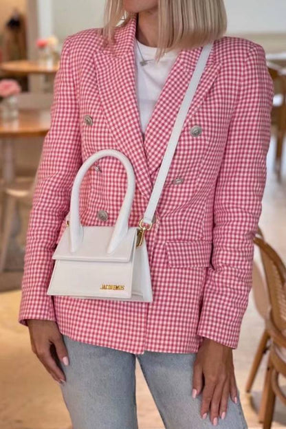 Check Set Double-Breasted Mid-Length Coat