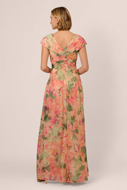 Angela Floral Print Cap Sleeves Maxi Dress