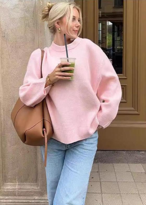 Soft Pink Cozy Crew Neck Sweater