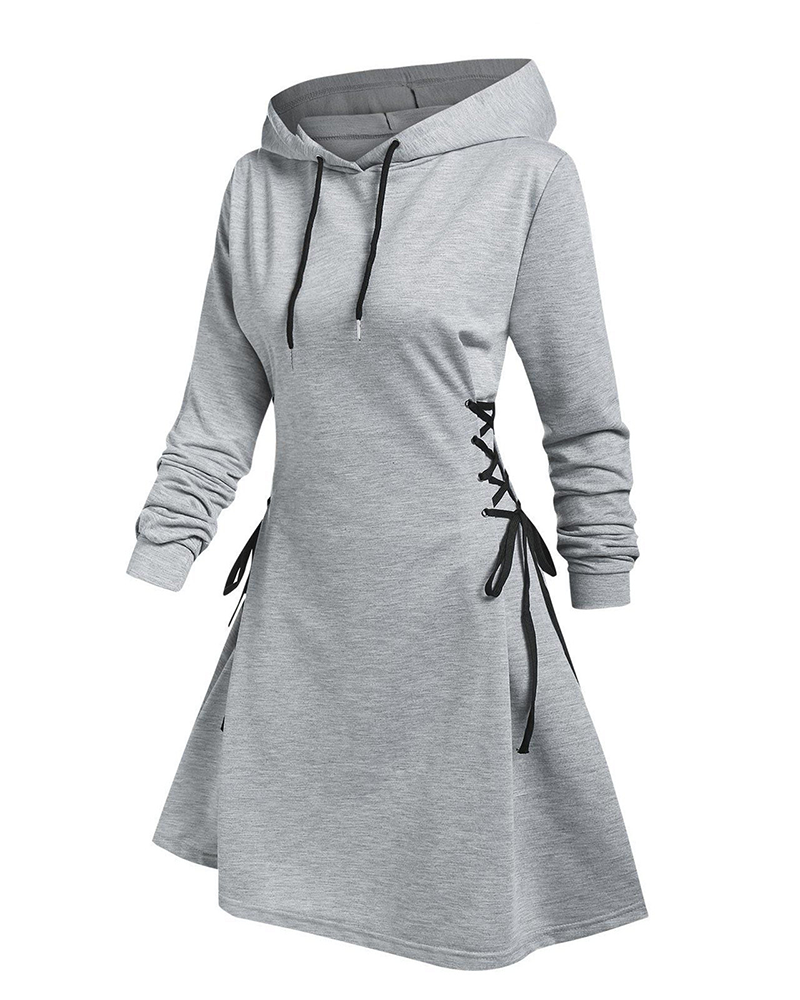 Skinny Waistband Long Hooded Sweatshirt