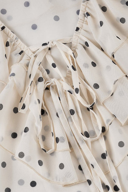Chiffon Bow Tie Dot Print Blouse