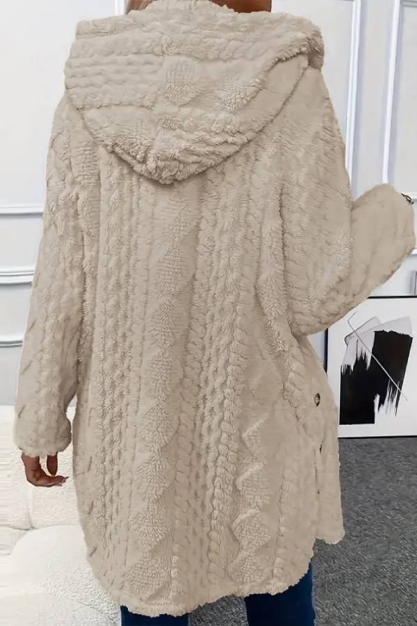 Abrigo de felpa con capucha y botones en la parte delantera con estampado texturizado de rombos