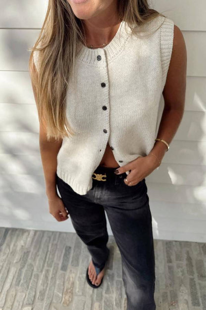 Casual Street Solid Color Buckle O Neck Tops