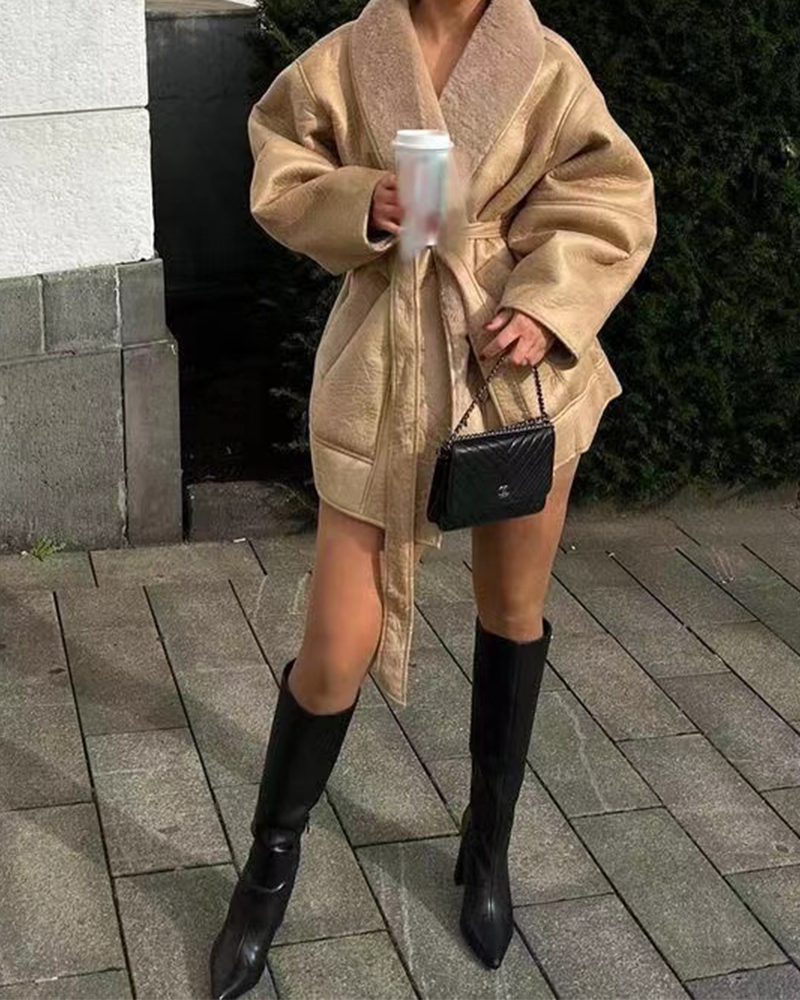 Cashmere Leather Wool Collar Composite Coat