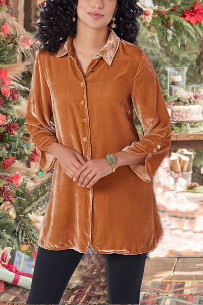 Women's Velvet Button Lapel Shirt