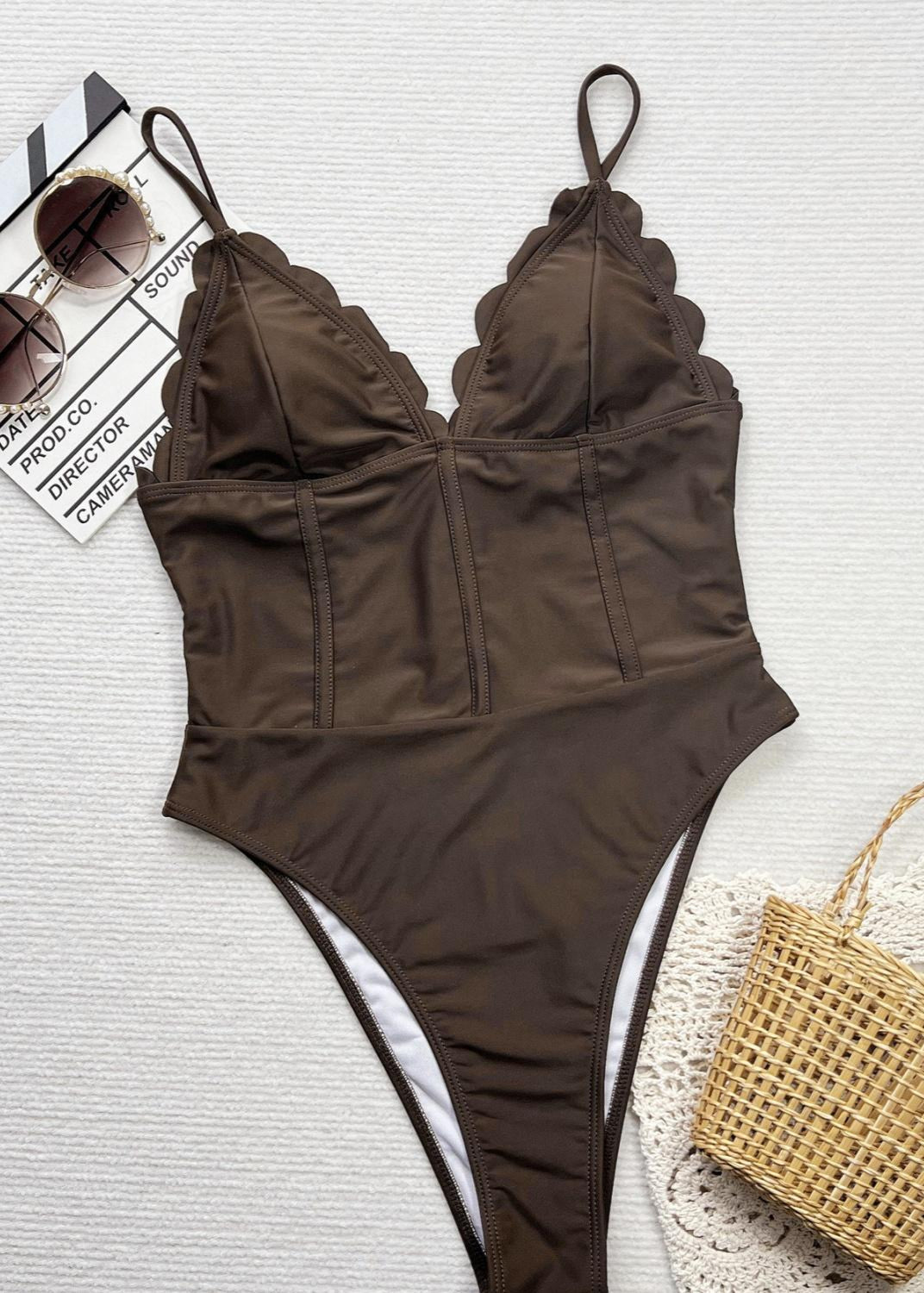 Scarlet Gingham Ruffle One-Piece Swimsuit with Cut-Out Detail