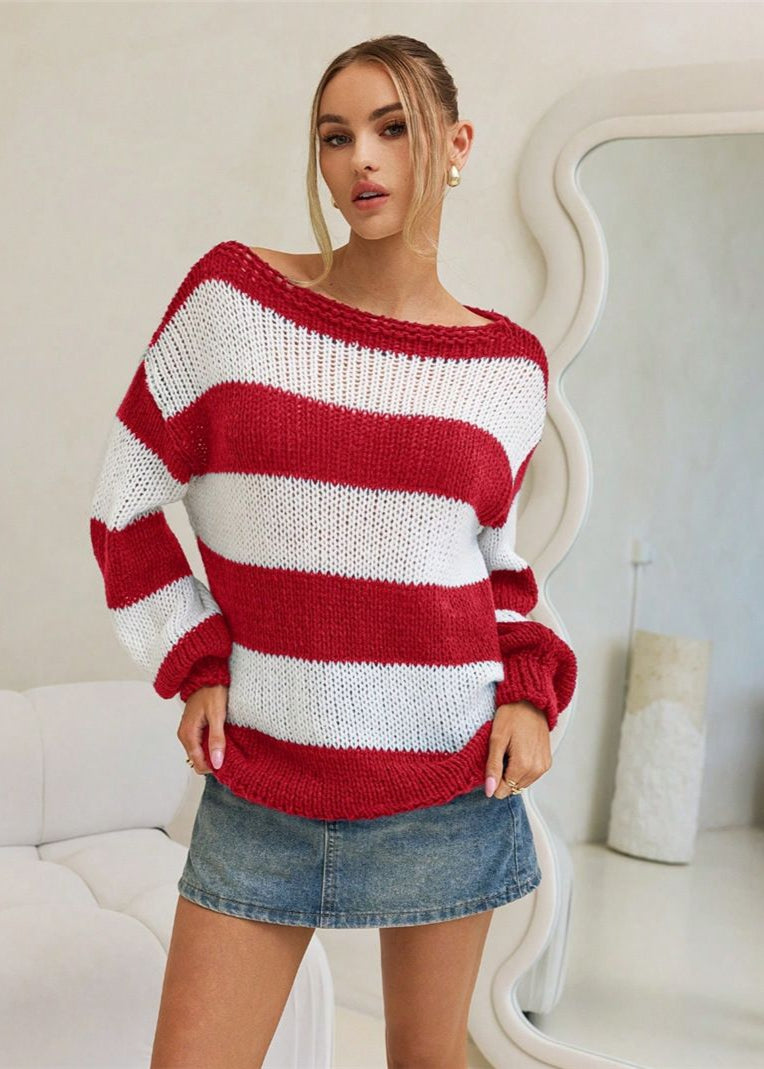 Nautica – Navy and White Striped Boat Neck Sweater