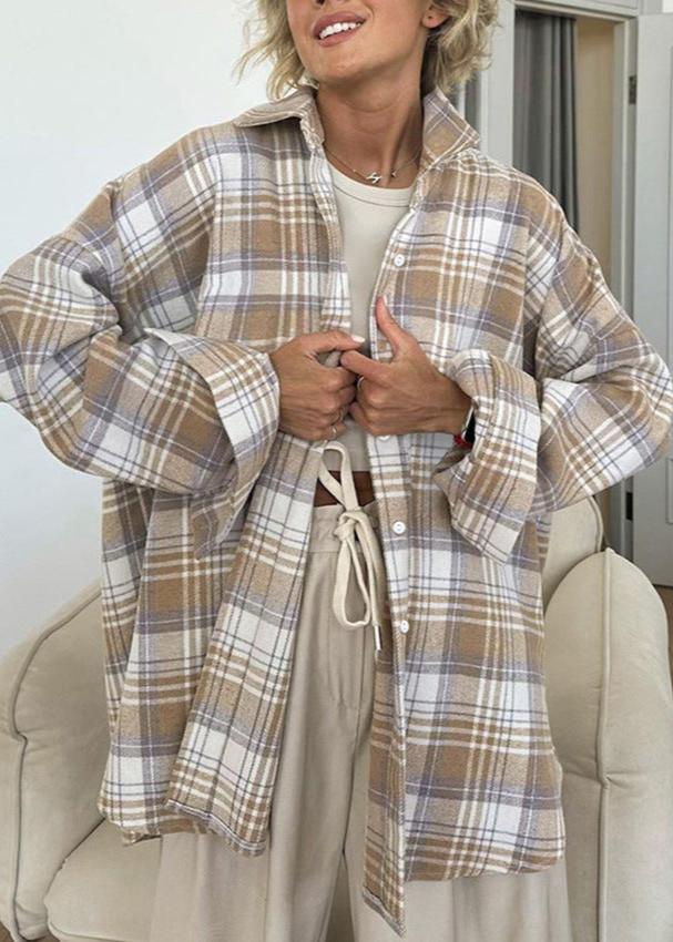 Cozy Woolen Plaid Shirt – Retro Loose Fit Layering Piece