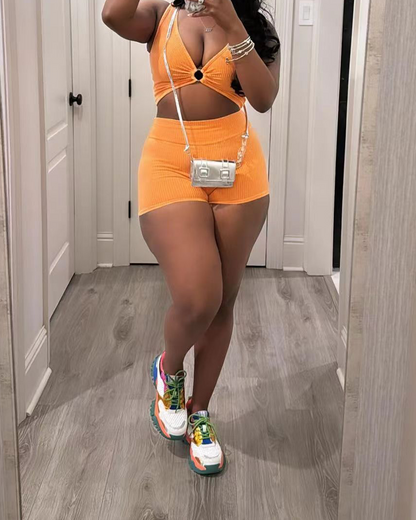 Casual Overalls Shorts Set