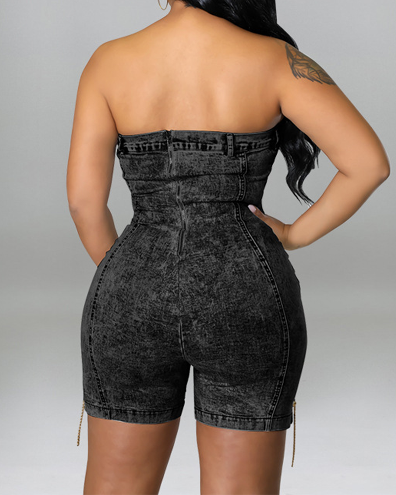 Sexy Bandeau Denim Jumpsuit