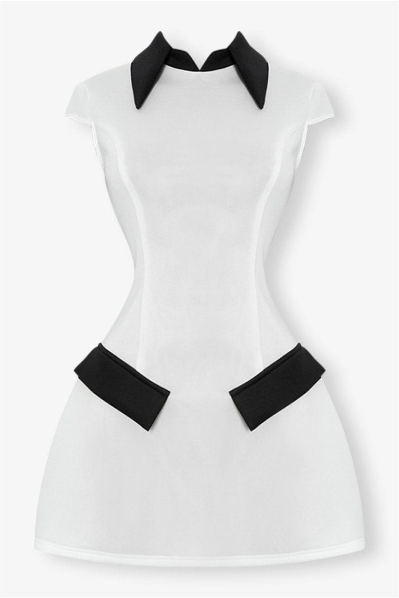 Adela Cap Sleeve Contrast Polyester Mini Dress