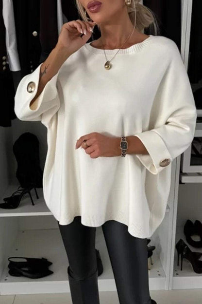 Elegance and Modern Knit Button Detail Half Sleeve Loose Sweater
