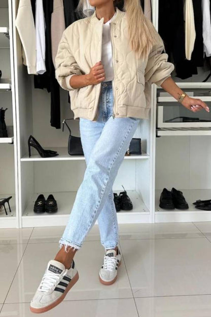 Baseball Collar Snap Down Long Sleeve Jacket