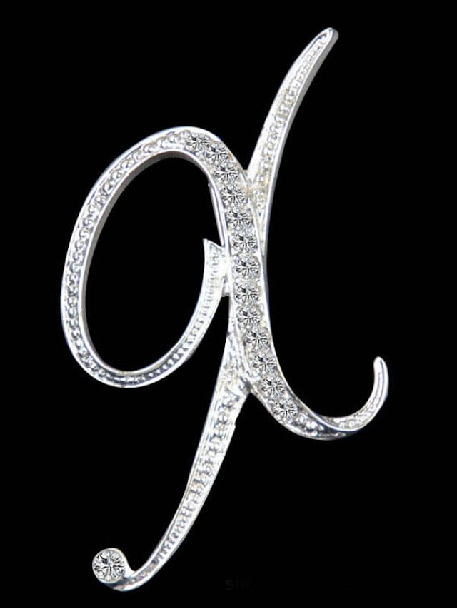 letter brooch pins initial rhinestone brooch for women crafts silvery m for Women