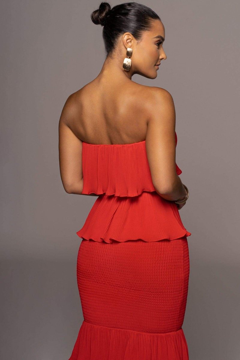 Vestido largo escalonado con volantes Alexia 