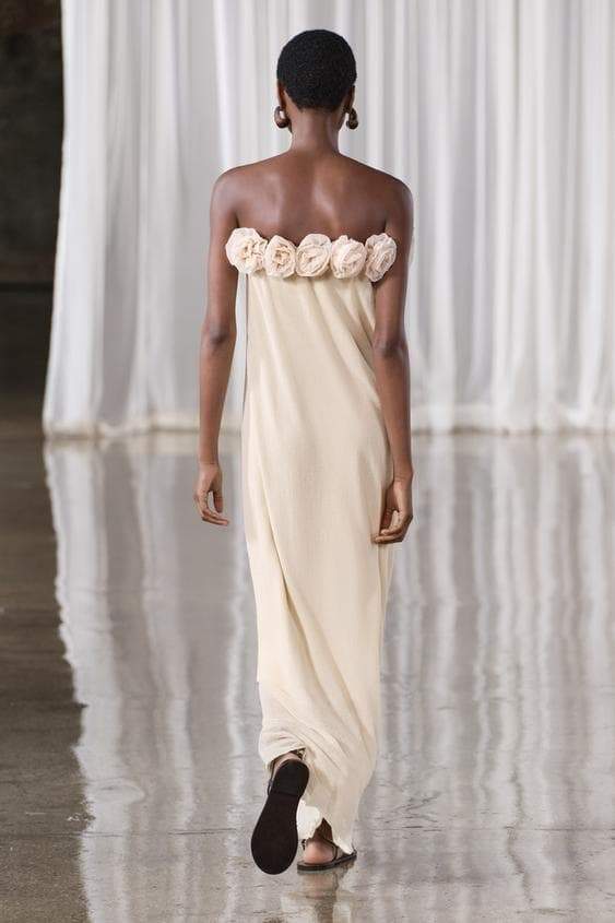 Vestido largo sin tirantes de punto floral Alva 