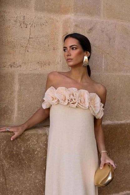 Vestido largo sin tirantes de punto floral Alva 