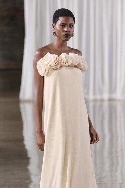 Vestido largo sin tirantes de punto floral Alva 