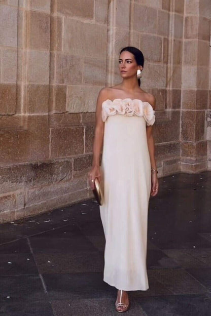 Vestido largo sin tirantes de punto floral Alva 