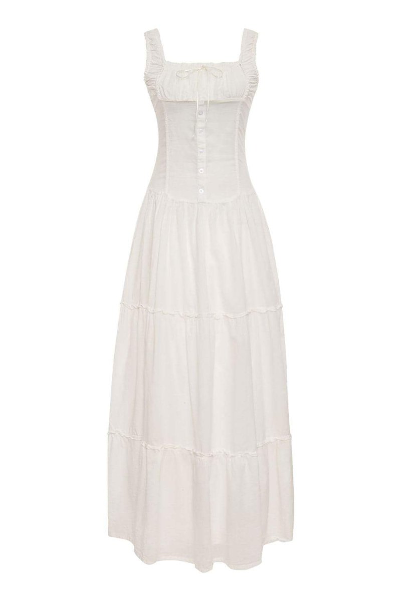 Vestido largo semitransparente con volantes Anastasia 