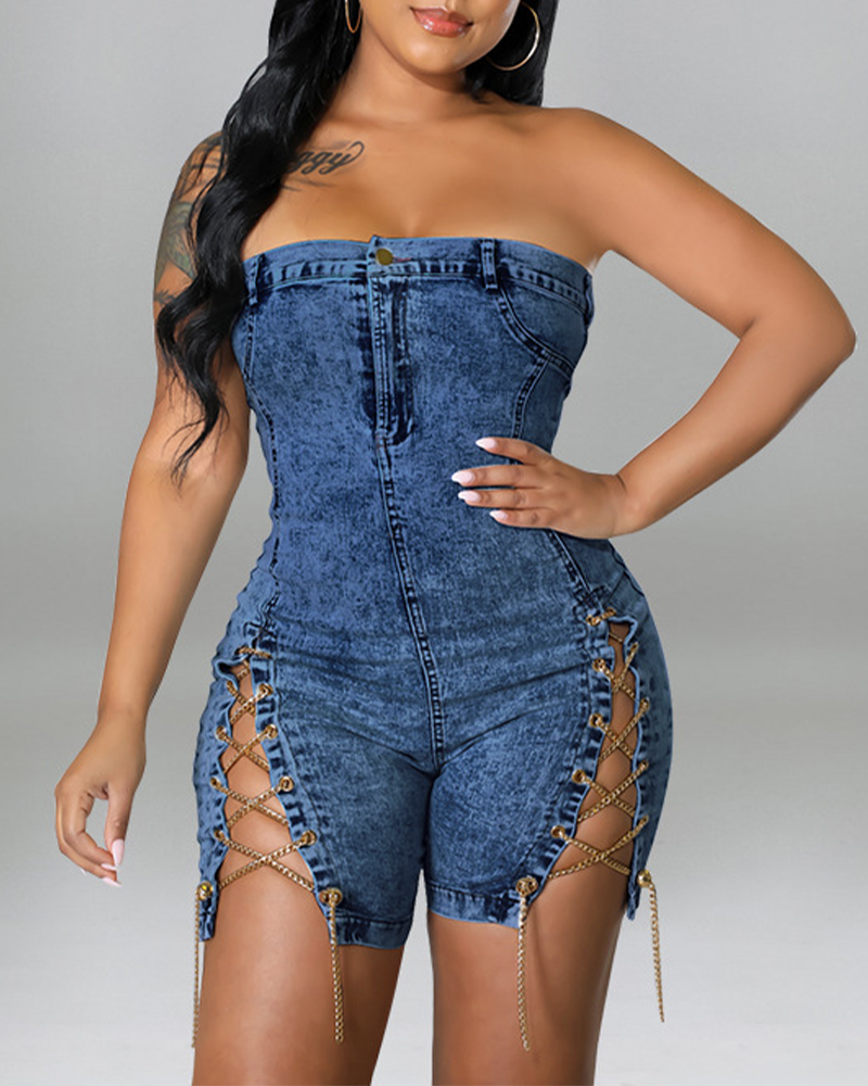 Sexy Bandeau Denim Jumpsuit
