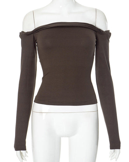 Solid Color Twisted One Shoulder Long Sleeve Top