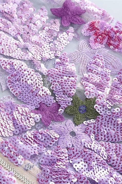 Vestido largo sin tirantes con bordado floral Aurora 