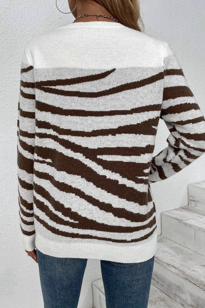 Zebra Colorblock Button Shoulder Sweater