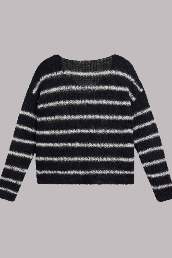 Time for Warmer Layers Fluffy Stripes Relaxed Knit Sweater