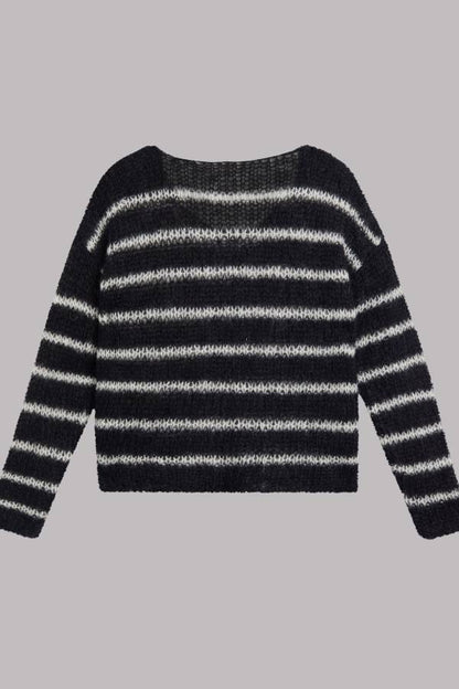 Time for Warmer Layers Fluffy Stripes Relaxed Knit Sweater