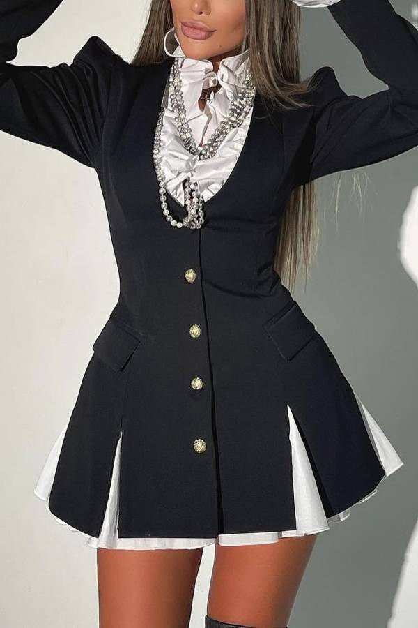 Vestido mini blazer plisado con botones y camisa con volantes en contraste de Altair