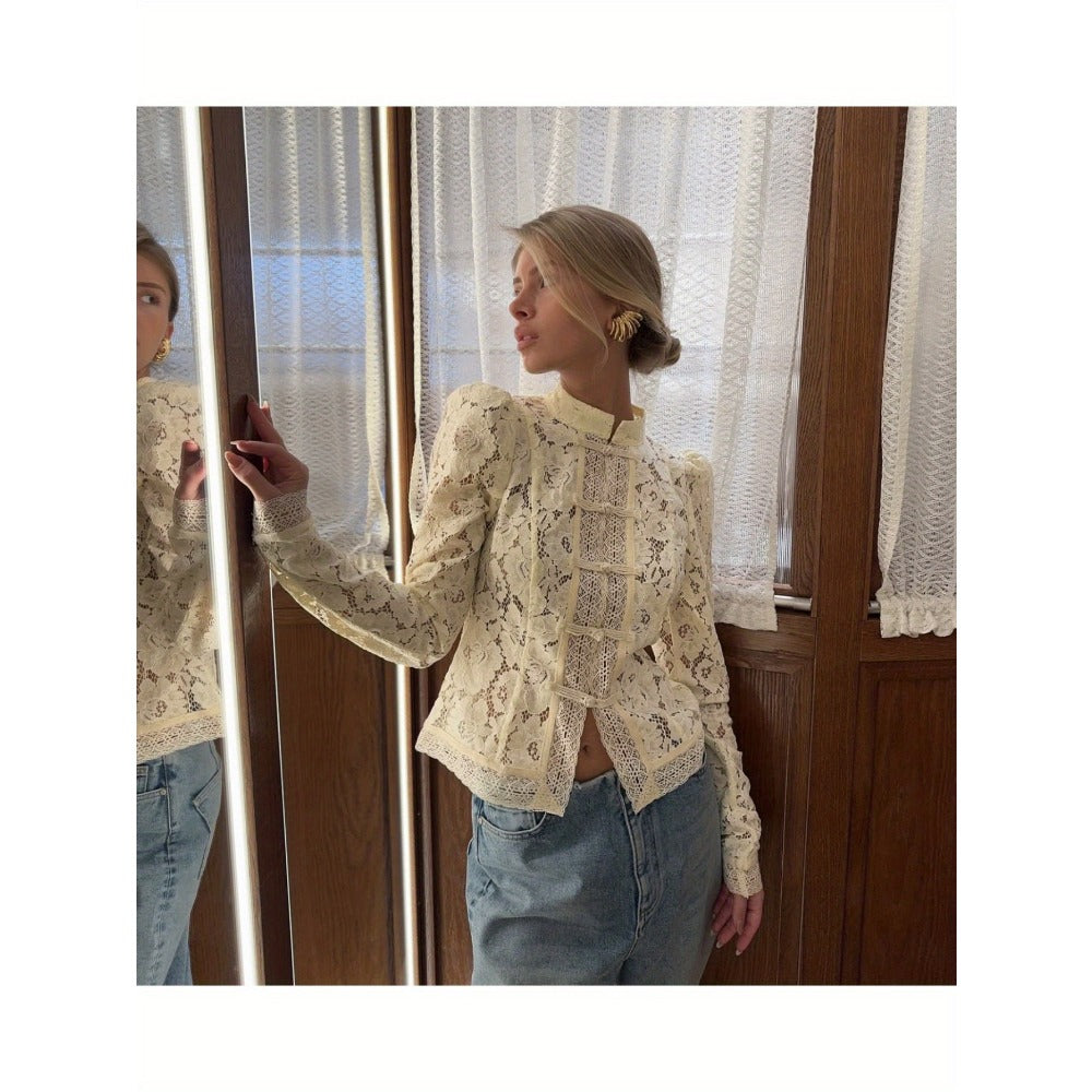 Cream Lace Long Sleeve Blouse for Women - Iolanda