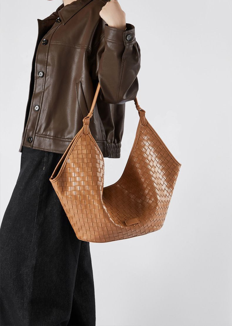 Woven Leather Shoulder Hobo Bag – Soft Cowhide Handbag for Women