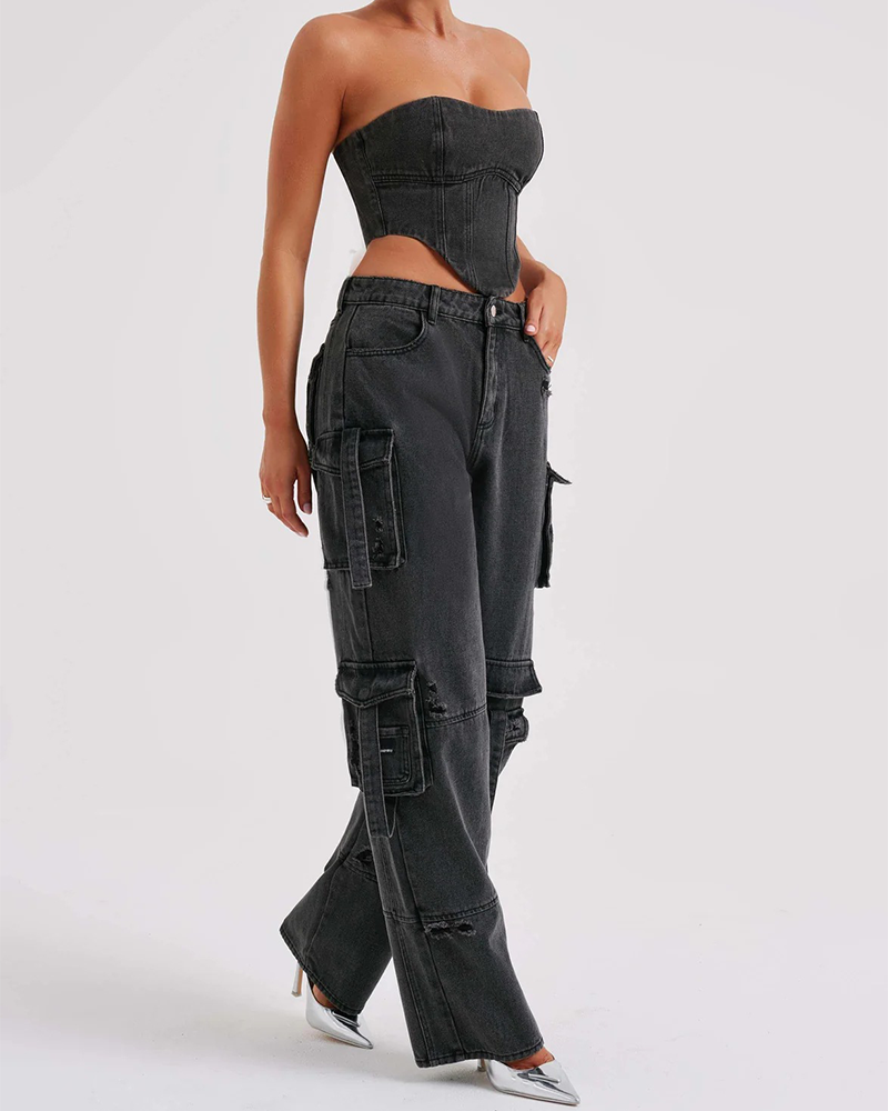 Multi-Pocket Wide-Leg Cargo Pants