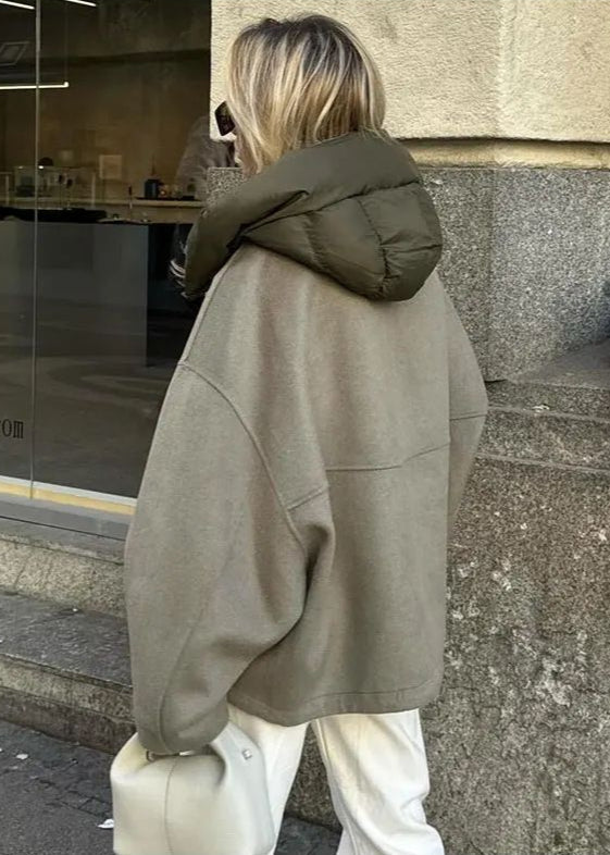 Oversized Hooded Zip Jacket - Padded Collar Comfort