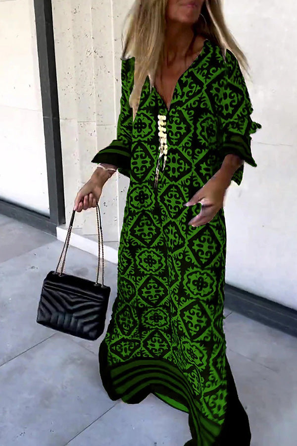 Vestido maxi casual de manga larga con estampado geométrico básicamente perfecto