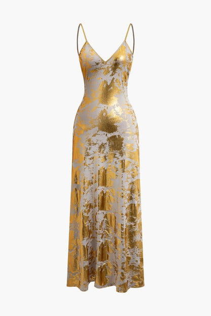 Golden Backless Night Out Resort Sleeveless Maxi Dress