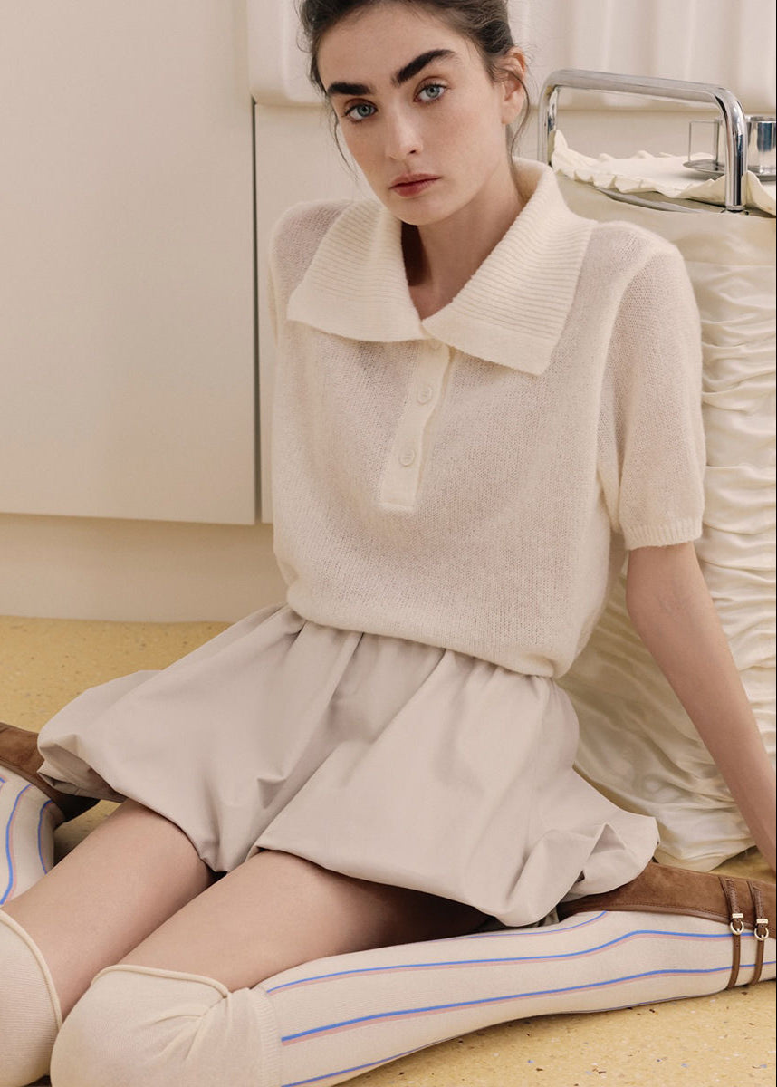 Clara Soft Knit Polo Tee – Lightweight Textured Short Sleeve Top