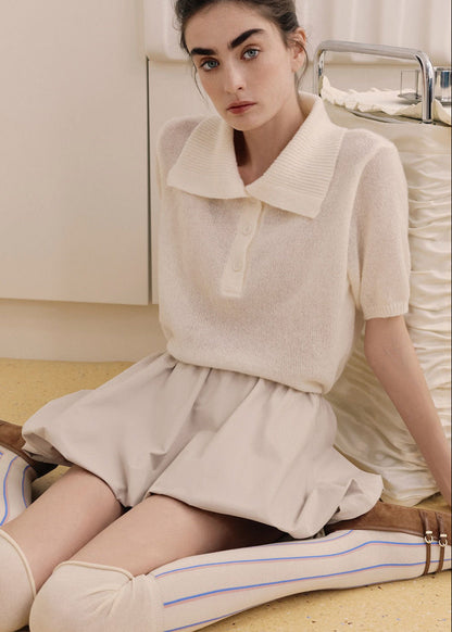 Clara Soft Knit Polo Tee – Lightweight Textured Short Sleeve Top