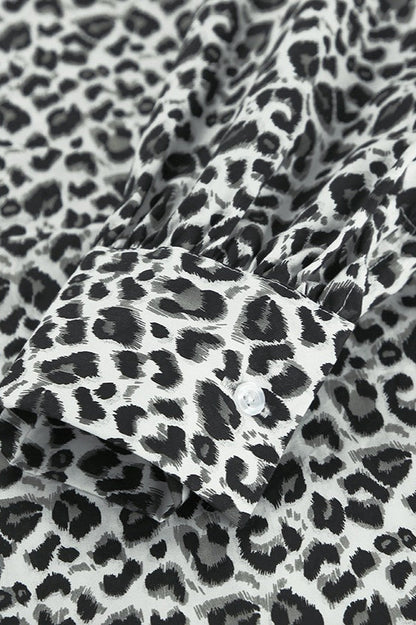 Cotton Leopard Print Turn Down Collar Blouse