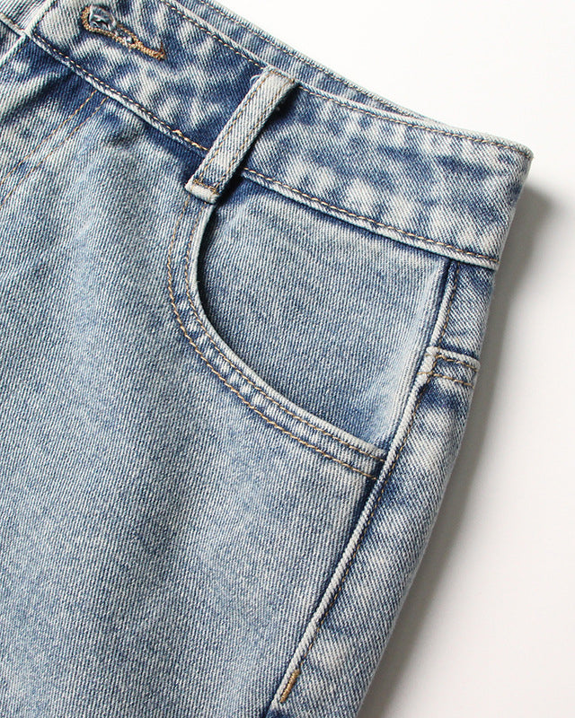 Spliced Hollow Casual Mid-Length Denim Skirt