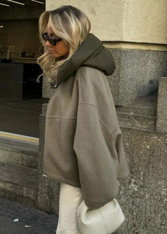 Oversized Hooded Zip Jacket - Padded Collar Comfort